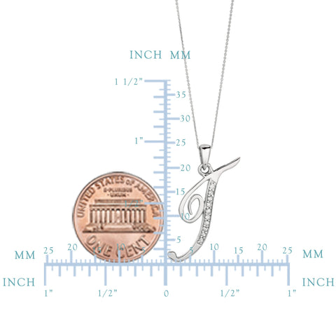 "T" Sterling Silver Rhodium Plated Script Initial Letter With Diamonds On 18 Inch Chain ( 0.05 Tcw)
