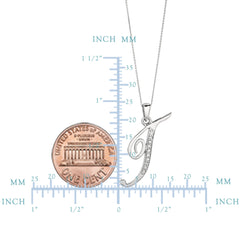 "T" Sterling Silver Rhodium Plated Script Initial Letter With Diamonds On 18 Inch Chain ( 0.05 Tcw)