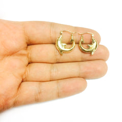 14K Yellow Gold Shiny Small Dolphin Hoop Earrings, Diameter 16mm