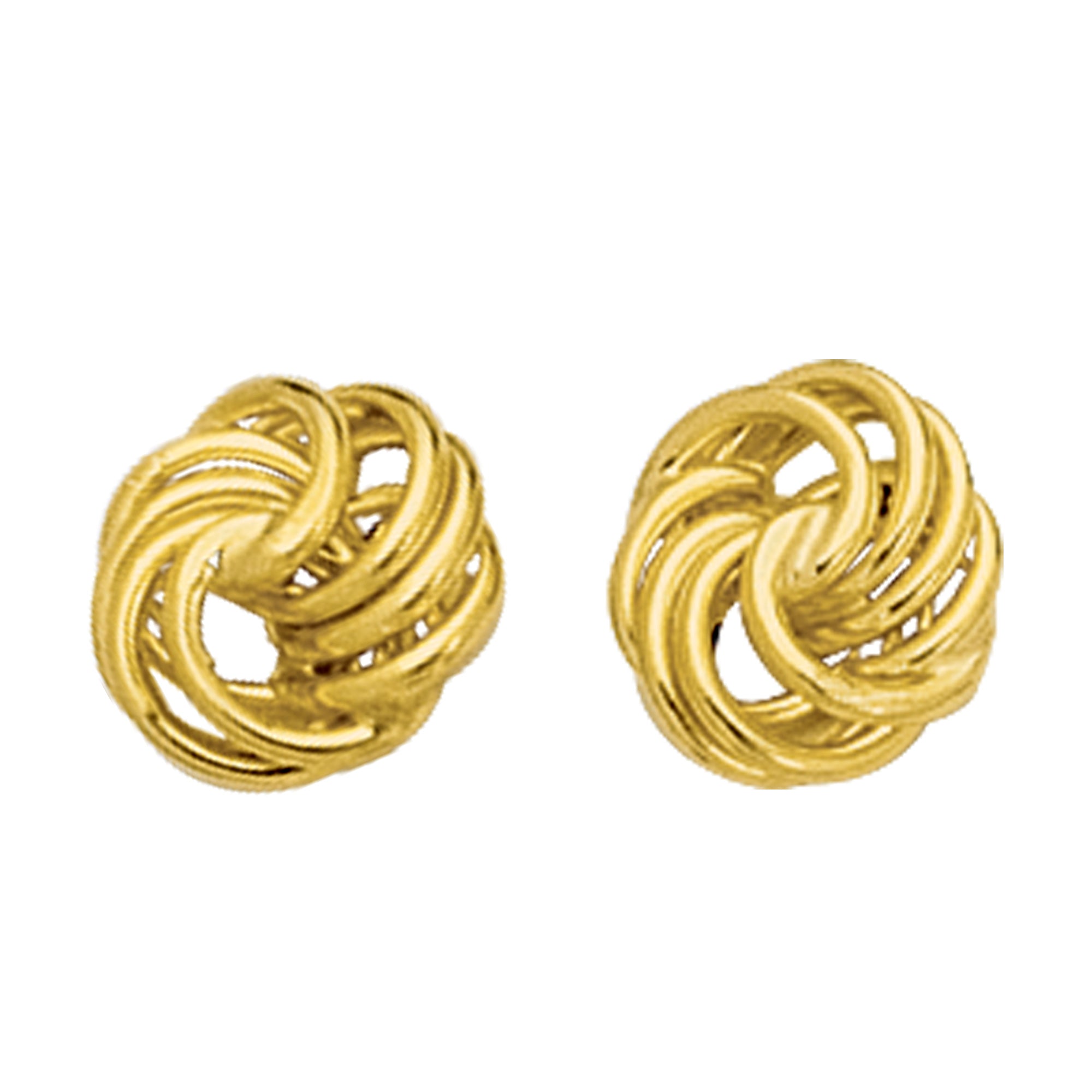 14 k guld glänsande texturerat 4-radiga kärleksknut örhängen, 10 mm fina designersmycken för män och kvinnor