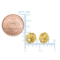 14k Gold Shiny Textured 4 Row Love Knot Stud Earrings, 10mm fine designer jewelry for men and women