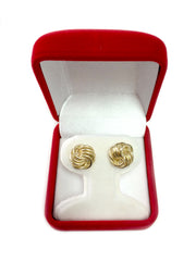 14 k guld glänsande texturerat 4-radiga kärleksknut örhängen, 10 mm fina designersmycken för män och kvinnor