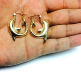 14K Yellow Gold Shiny Dolphin Hoop Earrings, Diameter 22mm