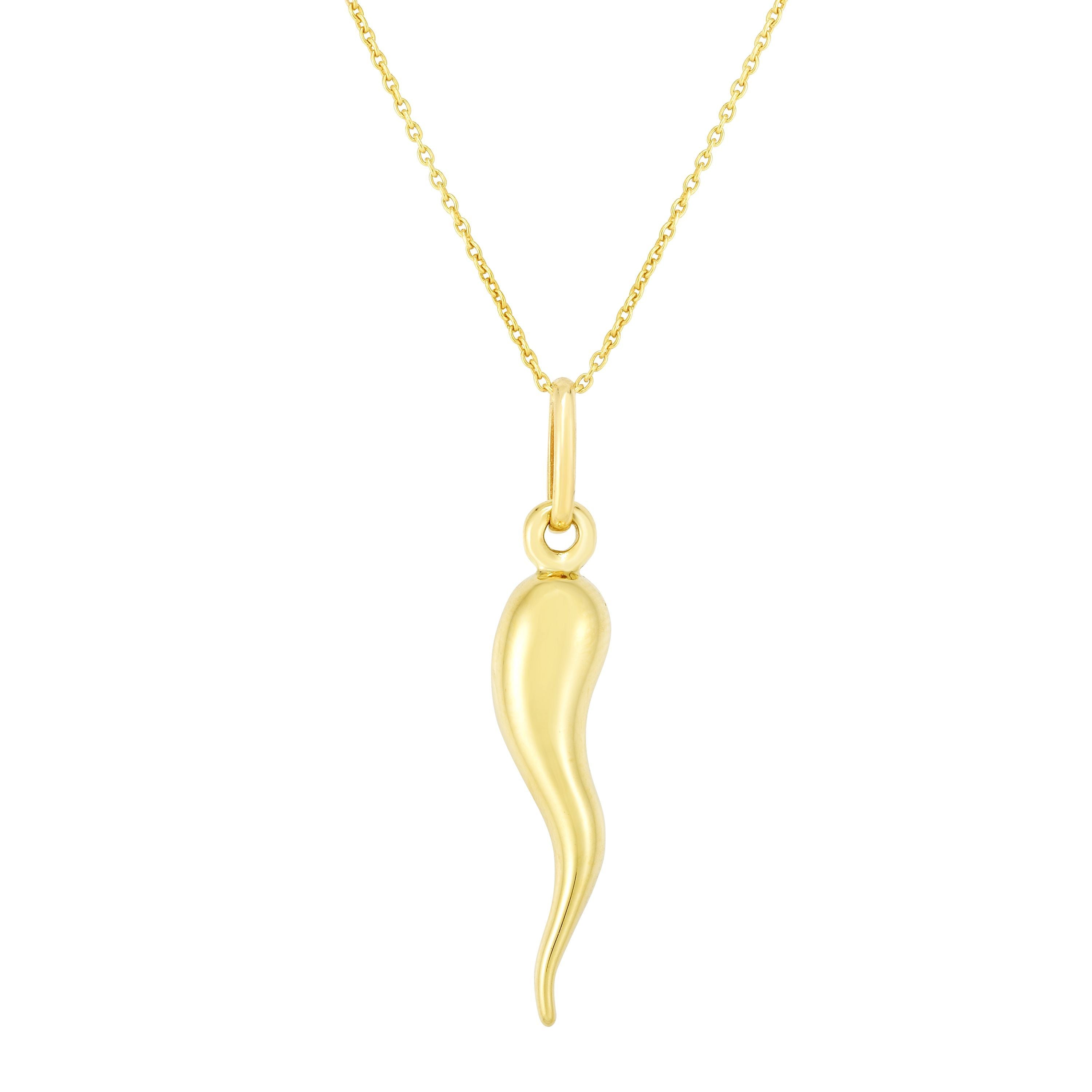 14k Yellow Gold Flame Pendant Necklace, 18" fine designer jewelry for men and women