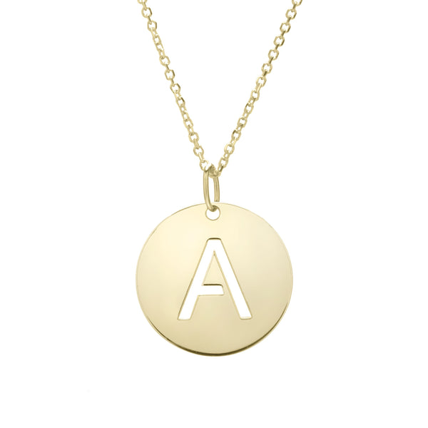 14k Yellow Gold Initial Letter Round Pendant Necklace, 18"