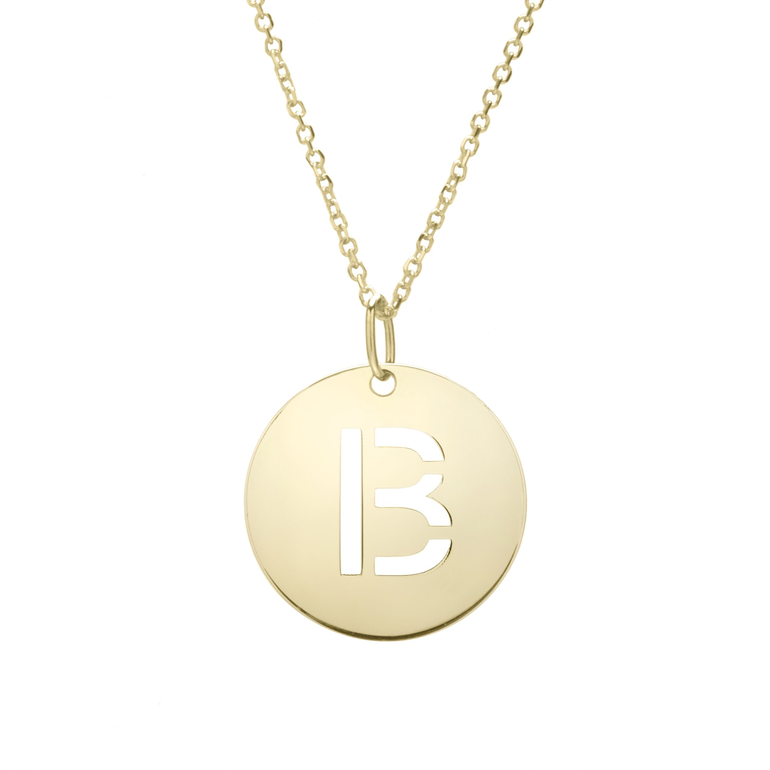 14k Yellow Gold Initial Letter Round Pendant Necklace, 18" fine designer jewelry for men and women