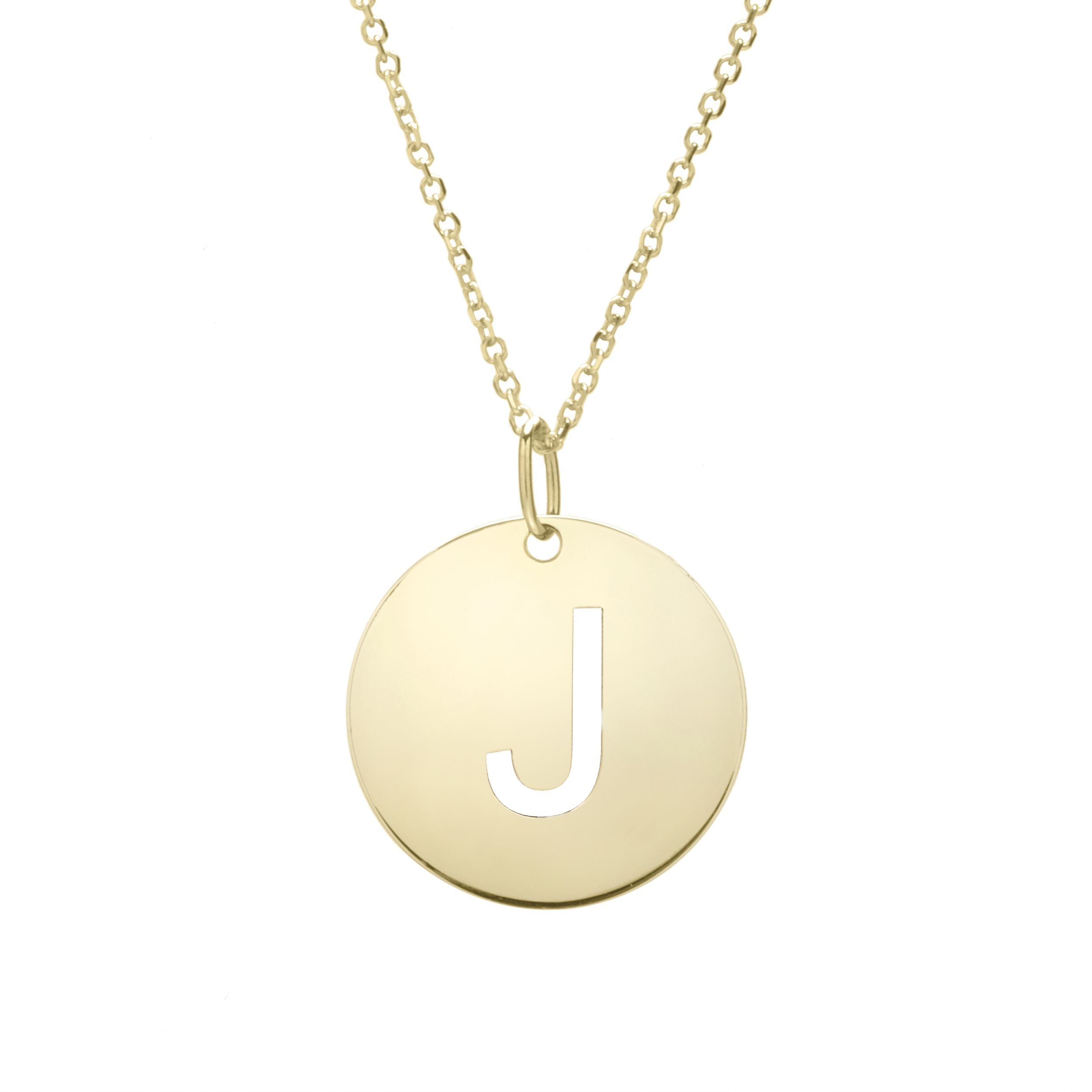 14k Yellow Gold Initial Letter Round Pendant Necklace, 18" fine designer jewelry for men and women