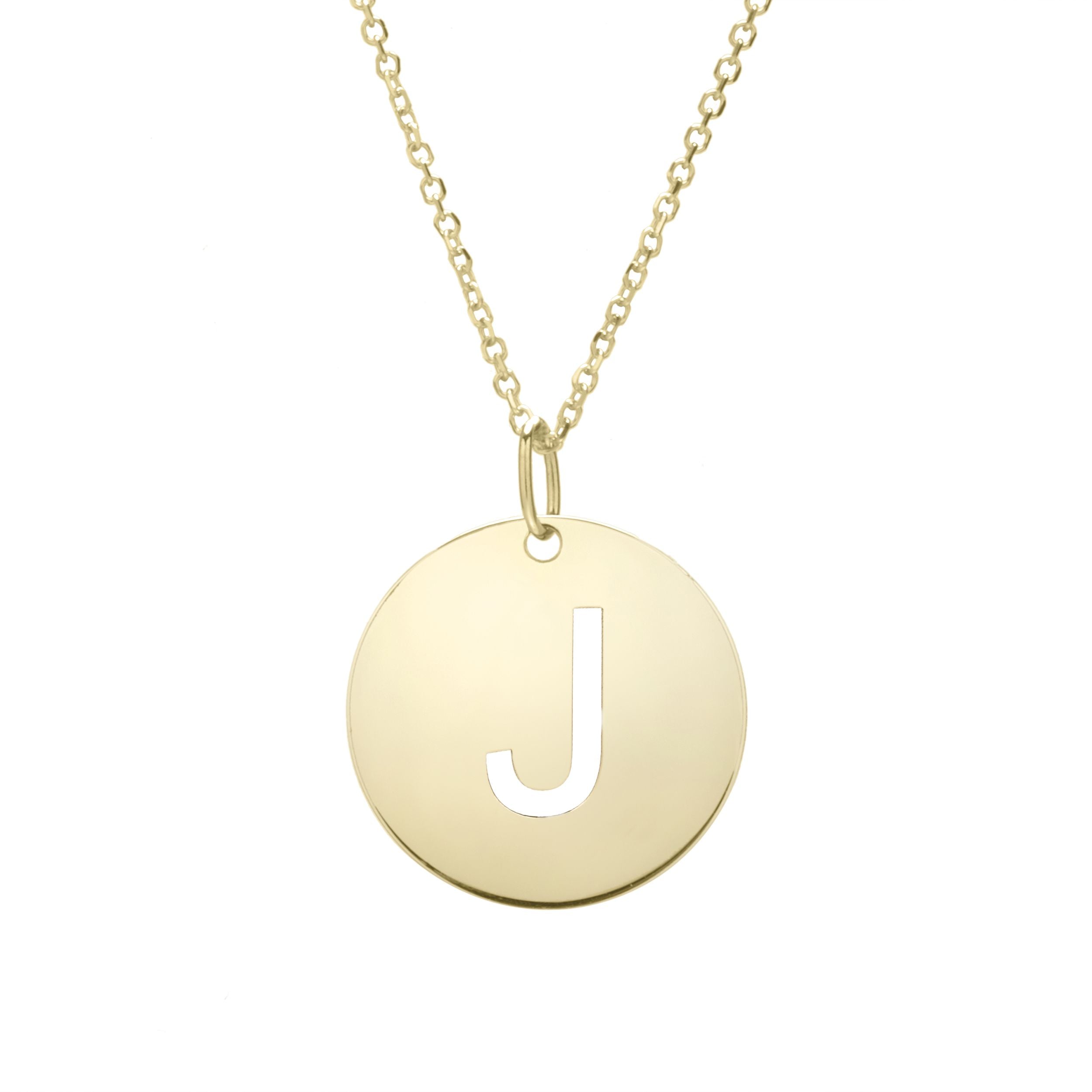 14k Yellow Gold Initial Letter Round Pendant Necklace, 18