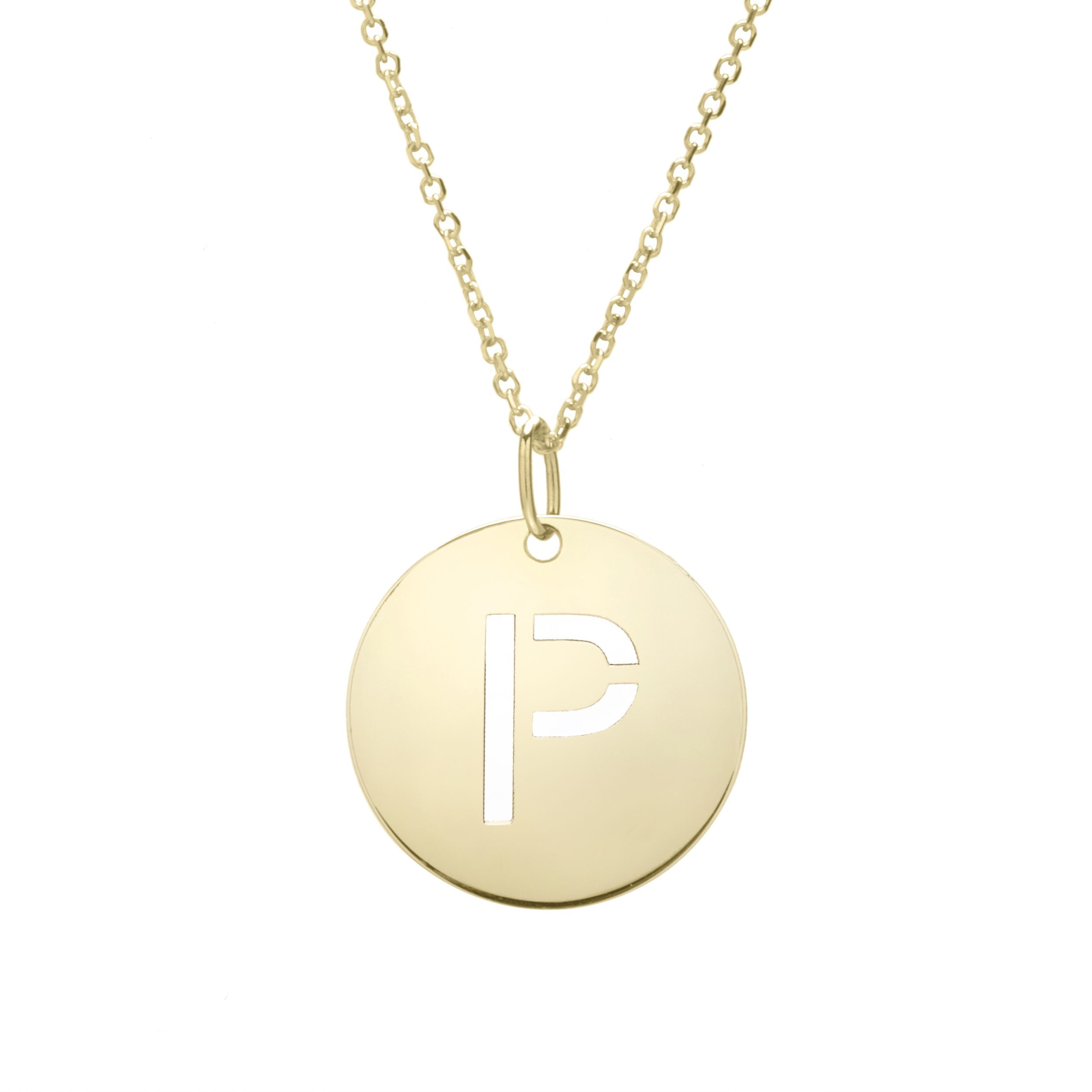 Collier pendentif rond avec lettre initiale en or jaune 14 carats, bijoux de créateur raffinés de 18 pouces pour hommes et femmes