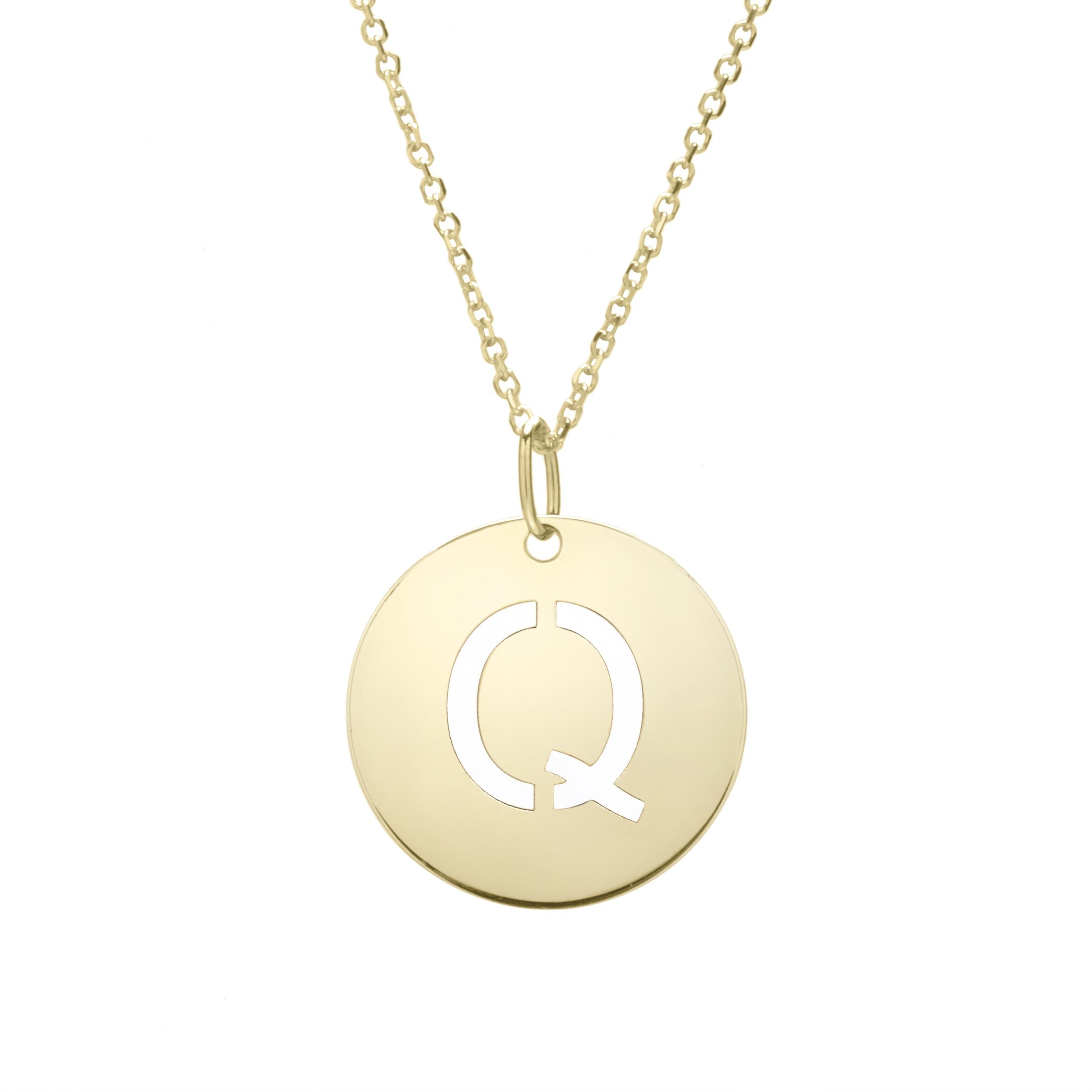 Collier pendentif rond avec lettre initiale en or jaune 14 carats, bijoux de créateur raffinés de 18 pouces pour hommes et femmes