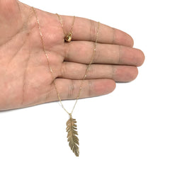 14k Yellow Gold Feather Pendant Necklace,18" fine designer jewelry for men and women
