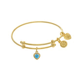 March Heart Shape CZ Birthstone Charm Adjustable Bangle Girls Bracelet