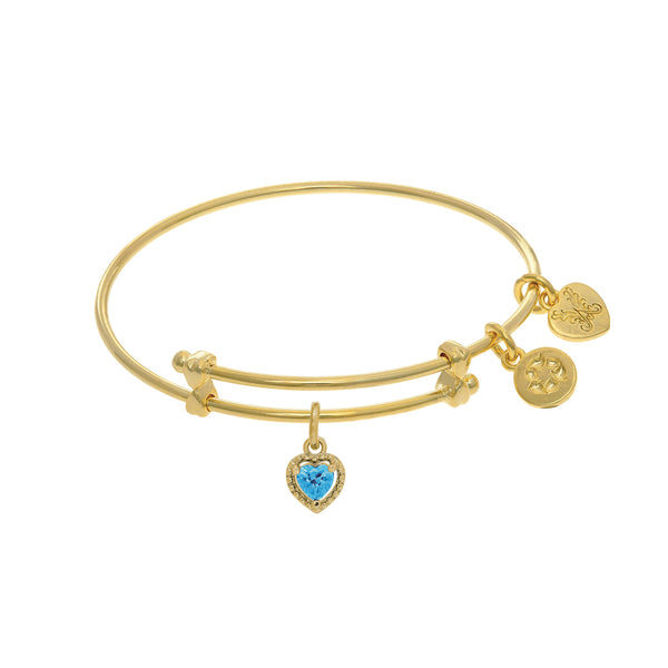 March Heart Shape CZ Birthstone Charm Adjustable Bangle Girls Bracelet