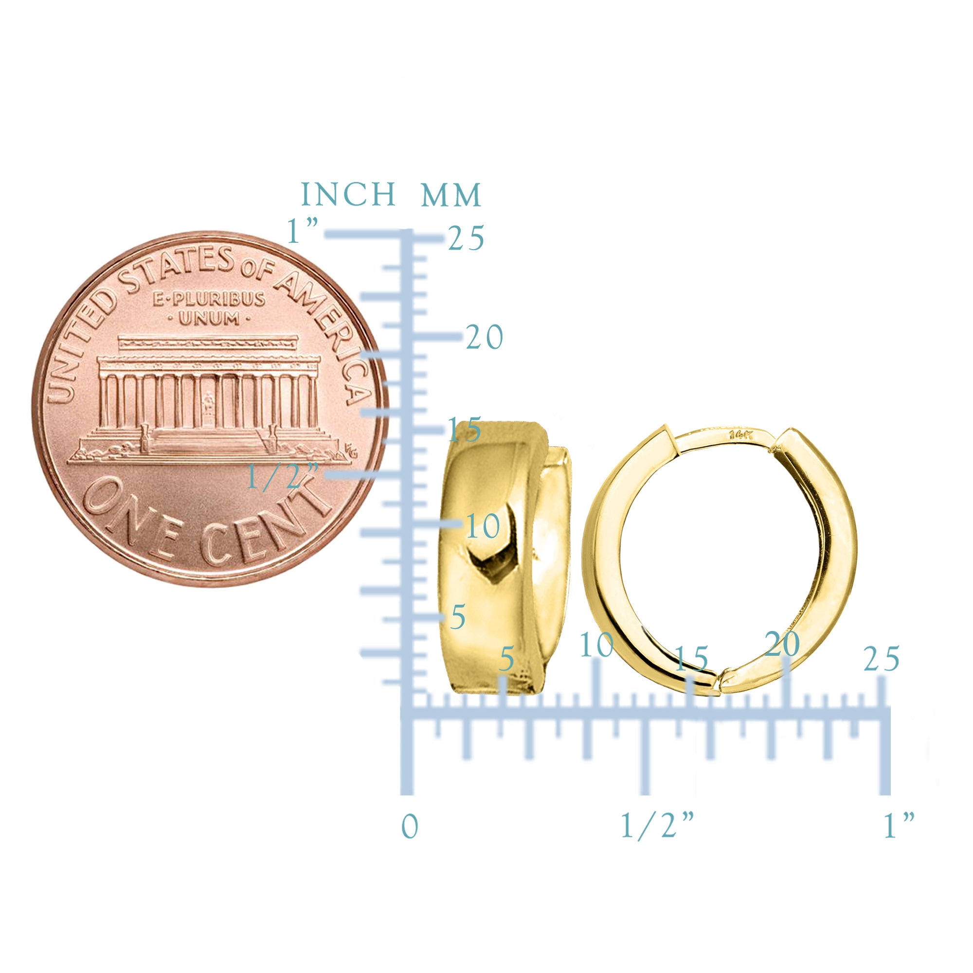 Huggie øredobber i 14 karat gult gull, diameter 15 mm fine designersmykker for menn og kvinner