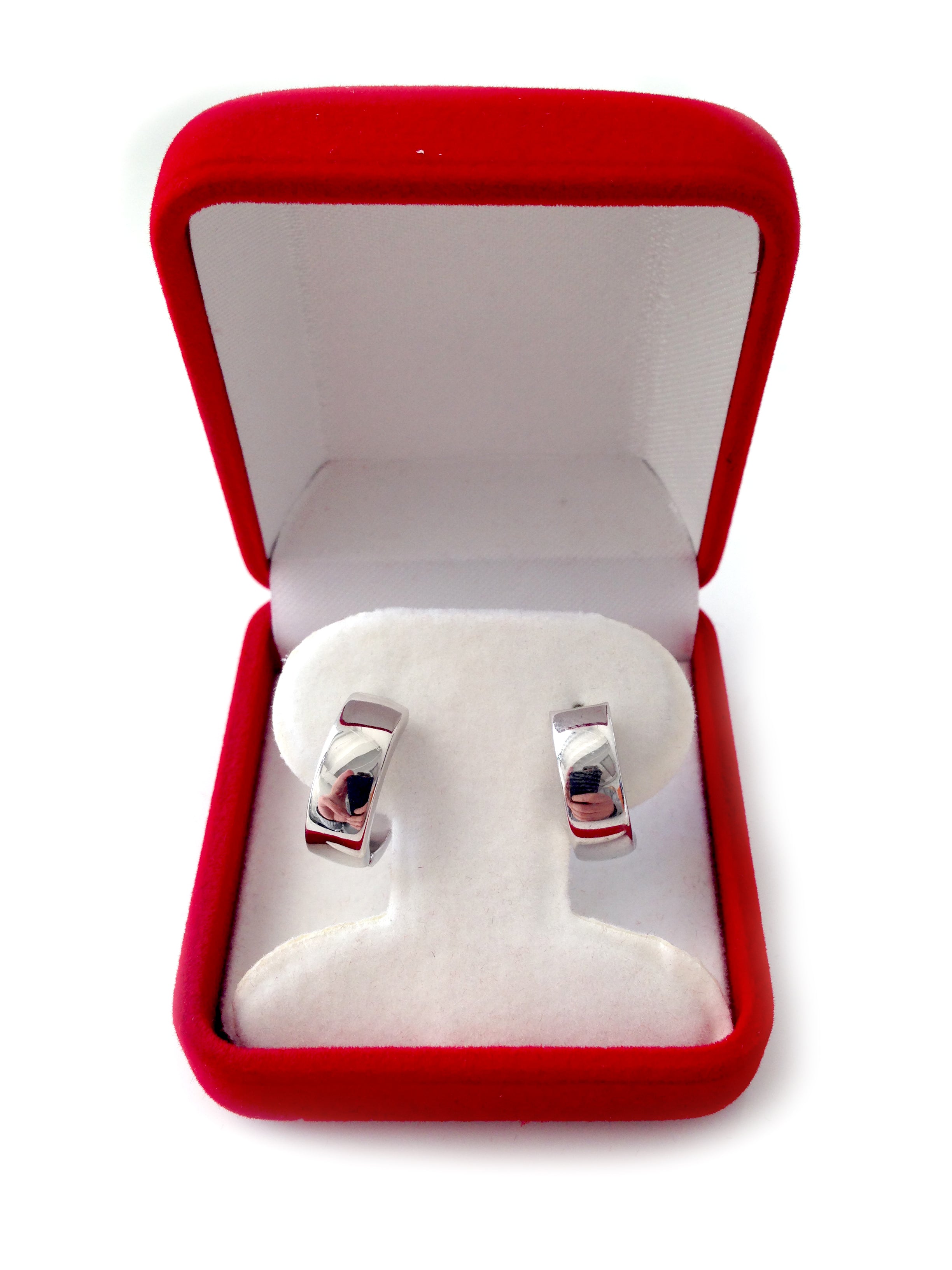 14k White Gold Snuggable Huggie Earrings, Diameter 15mm