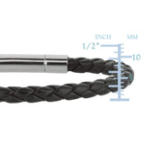 Mens Breaded Black Leather Bracelet With Stainless Steel, 7.5"