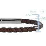 Mens Breaded Brown Leather Bracelet With Stainless Steel, 7.5"