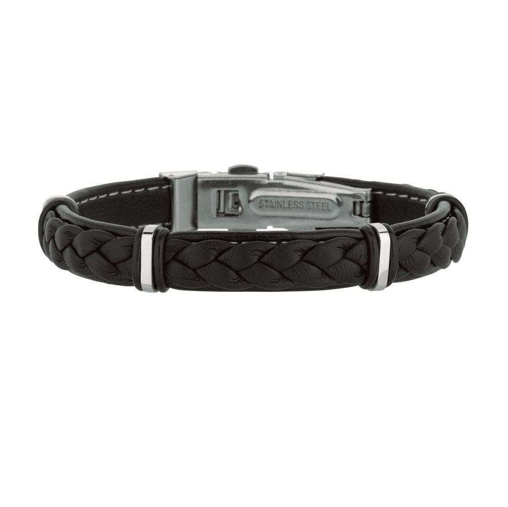 Pulsera de cuero oscuro empanizado para hombre con acero inoxidable y cierre desplegable, joyería fina de diseño de 8,5" para hombres y mujeres