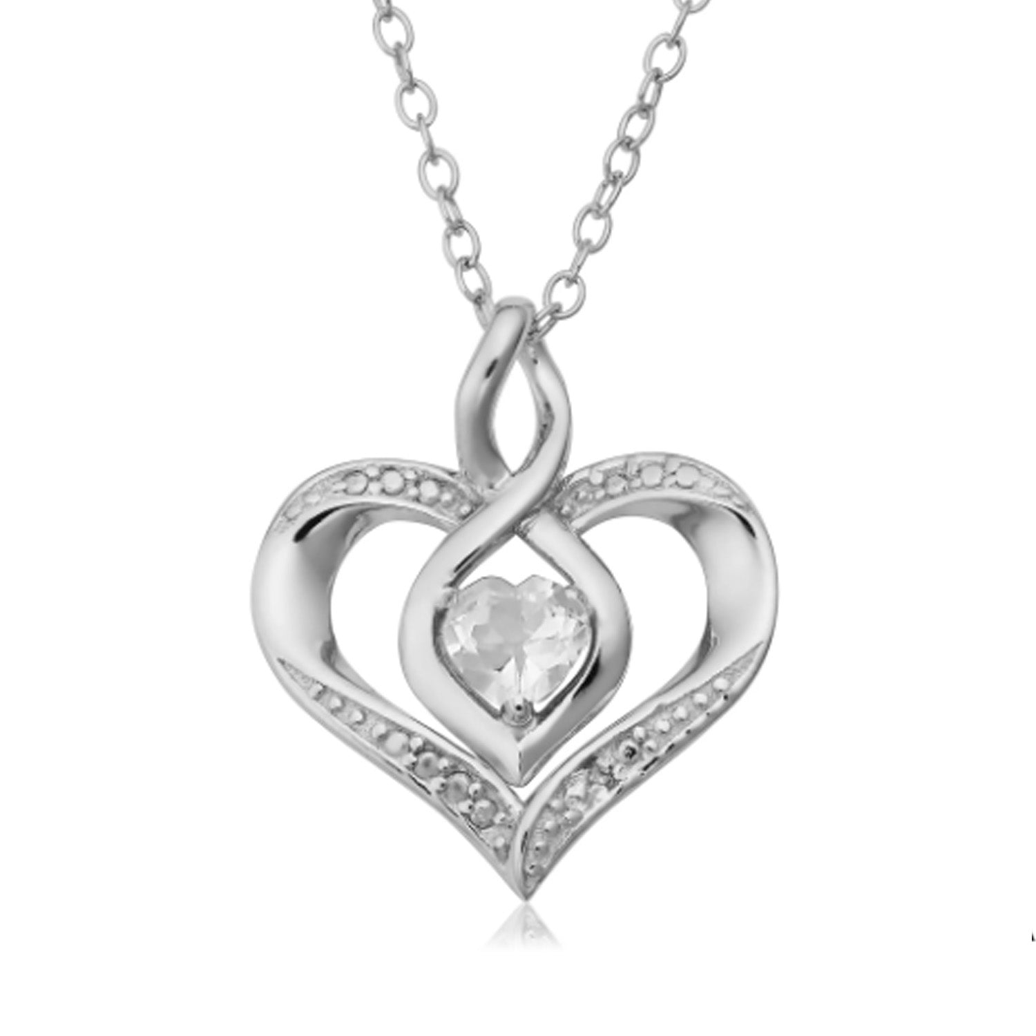 Sterling Silver Heart Shape Gemstone Birthstone Necklace, 18" fine designer jewelry for men and women