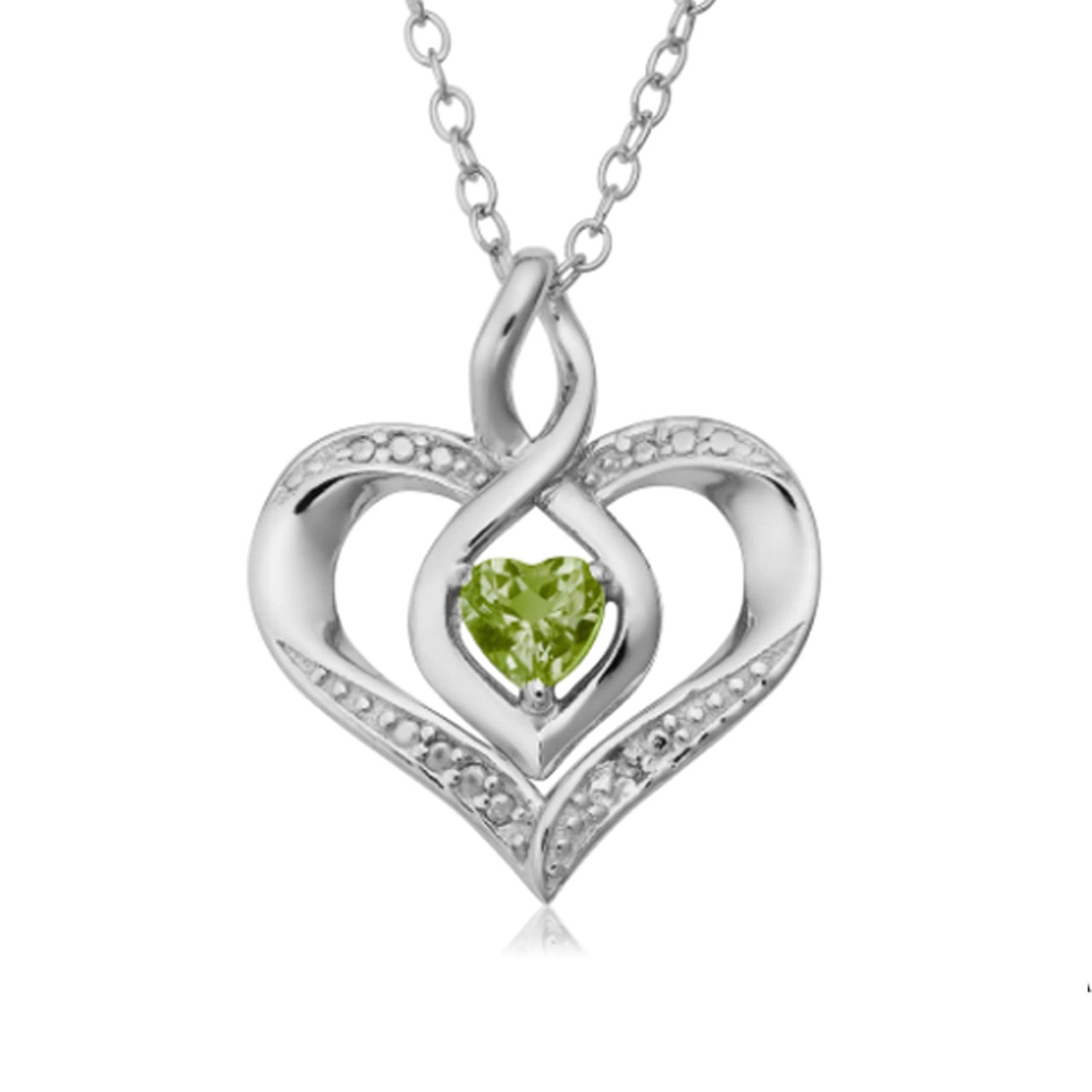 Sterling Silver Heart Shape Gemstone Birthstone Necklace, 18" fine designer jewelry for men and women