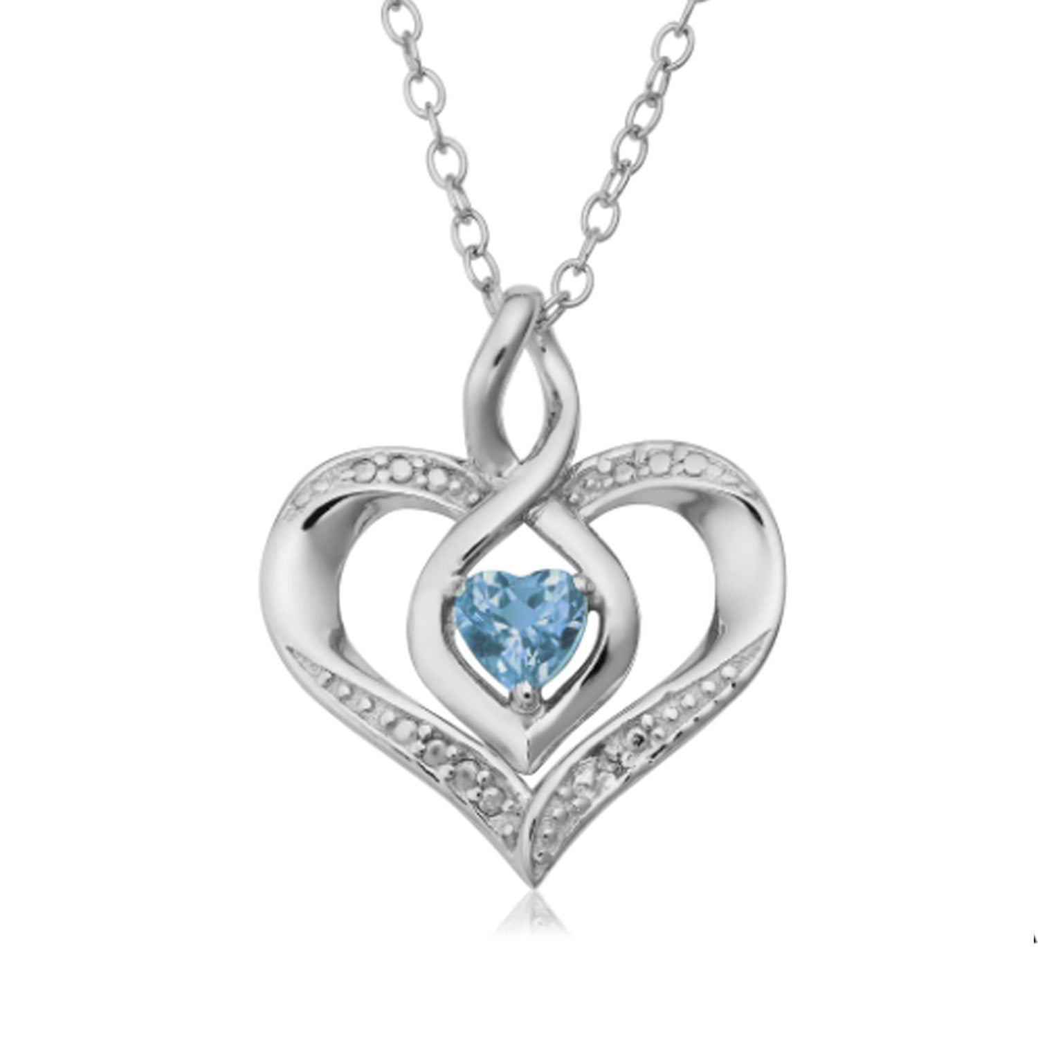 Sterling Silver Heart Shape Gemstone Birthstone Necklace, 18" fine designer jewelry for men and women