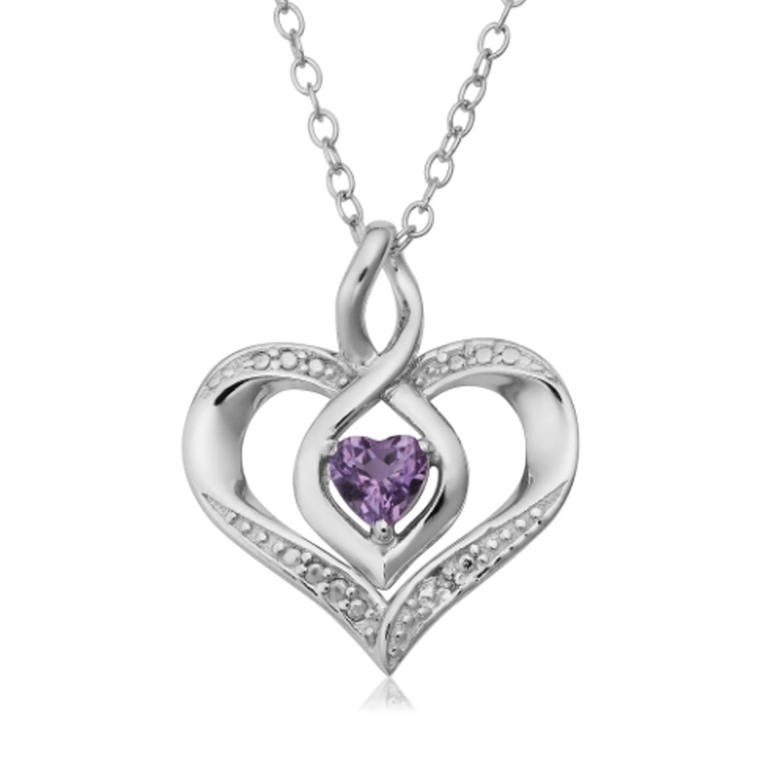 Sterling Silver Heart Shape Gemstone Birthstone Necklace, 18" fine designer jewelry for men and women