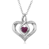 Sterling Silver Heart Shape Gemstone Birthstone Necklace, 18"