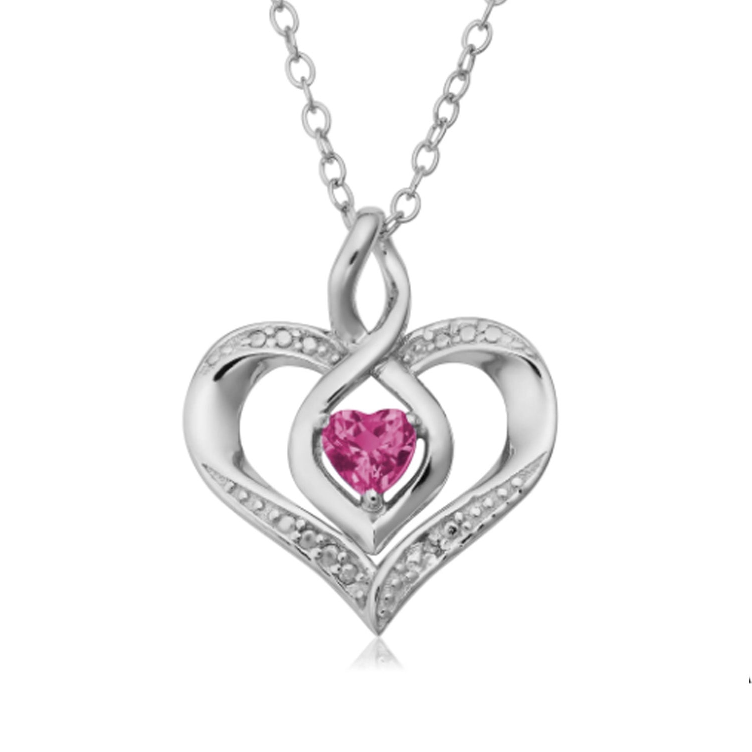Sterling Silver Heart Shape Gemstone Birthstone Necklace, 18" fine designer jewelry for men and women