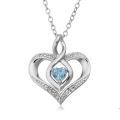 Sterling Silver Heart Shape Gemstone Birthstone Necklace, 18" fine designer jewelry for men and women