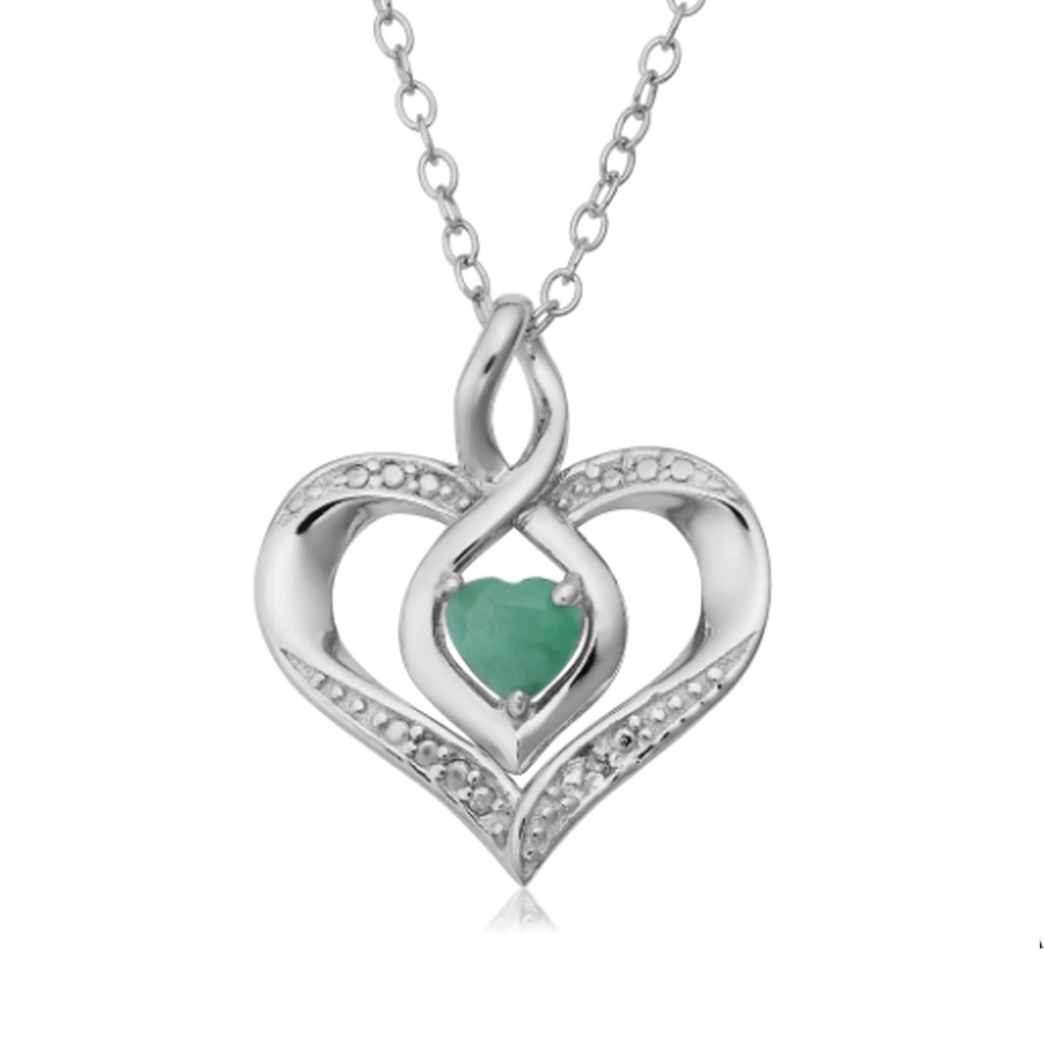 Sterling Silver Heart Shape Gemstone Birthstone Necklace, 18" fine designer jewelry for men and women