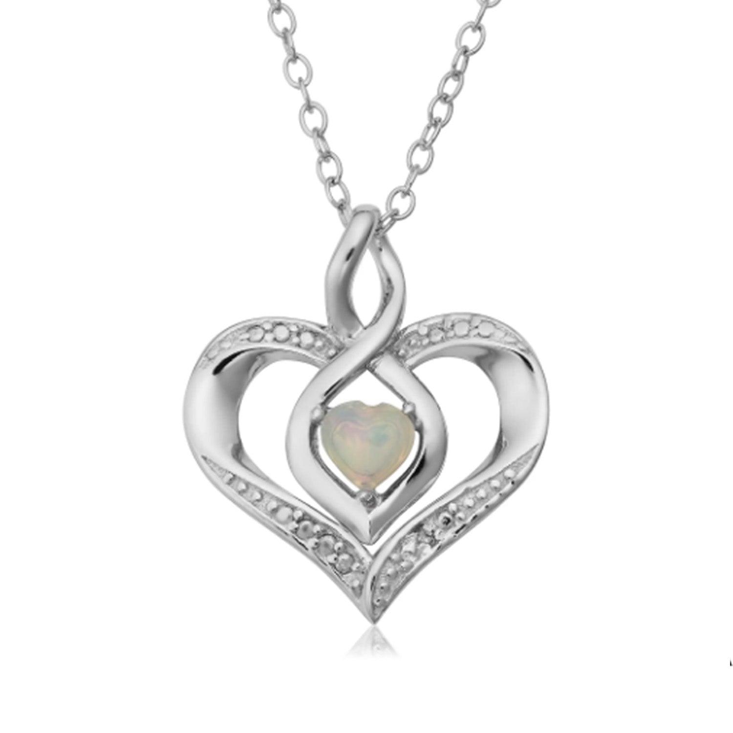 Sterling Silver Heart Shape Gemstone Birthstone Necklace, 18" fine designer jewelry for men and women