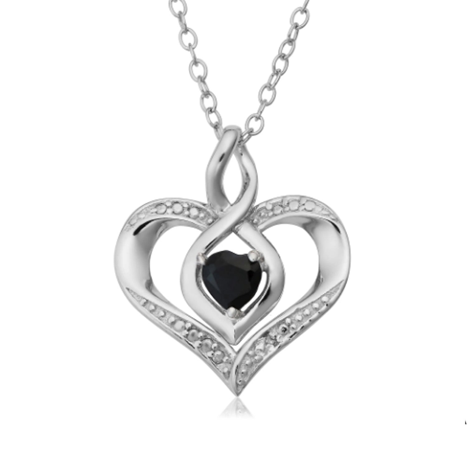 Sterling Silver Heart Shape Gemstone Birthstone Necklace, 18" fine designer jewelry for men and women