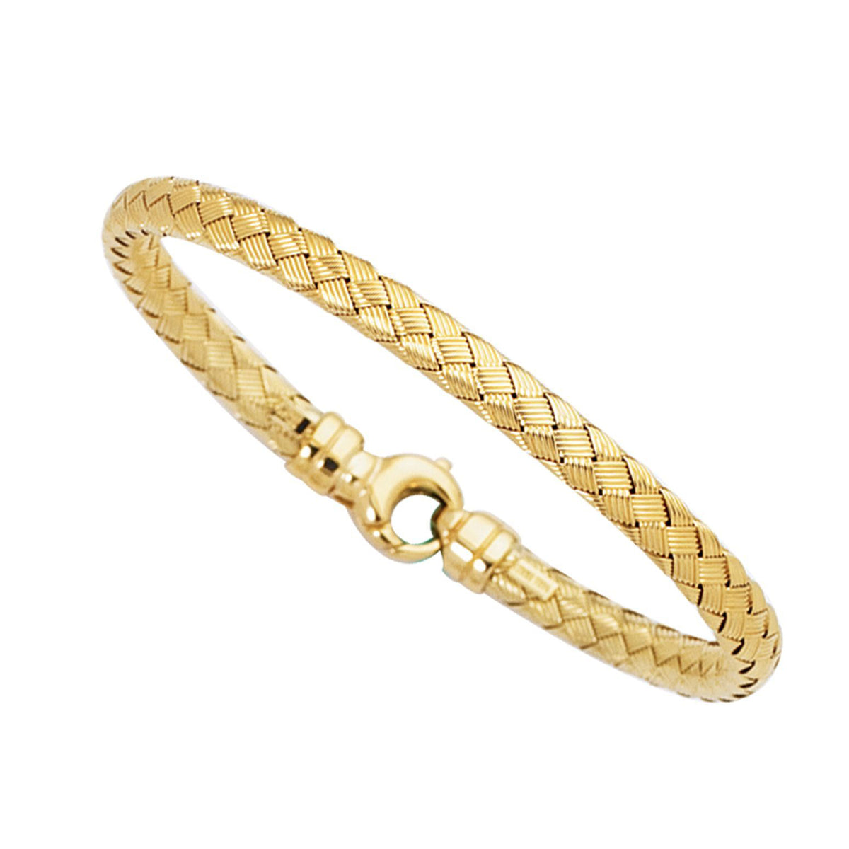 14k Yellow Gold Weaved Women's Bangle Bracelet, 7.25"