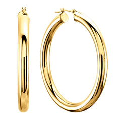 Pendientes de aro de tubo redondo brillante de oro amarillo de 14 quilates de 3 mm, joyería fina de diseño para hombres y mujeres