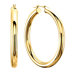 Boucles d'oreilles créoles en forme de tube rond brillant en or jaune 14 carats de 3 mm, bijoux de créateur raffinés pour hommes et femmes