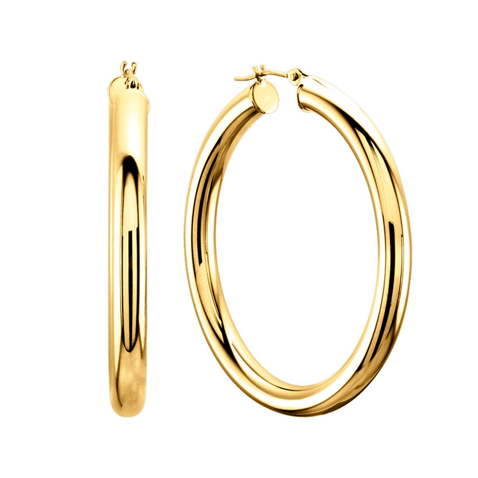 14K gult gull 3MM skinnende runde rør bøyle øredobber fine designer smykker for menn og kvinner