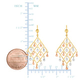 14K Tri-color Gold Chandelier With Dangle Beads Earrings