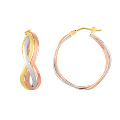 14K Gold Rose Yellow And White Diamond Cut Hoop Fancy Earrings, Diameter 23mm