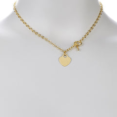 14k Yellow Gold Chain Oval Link Heart Necklace, 17"