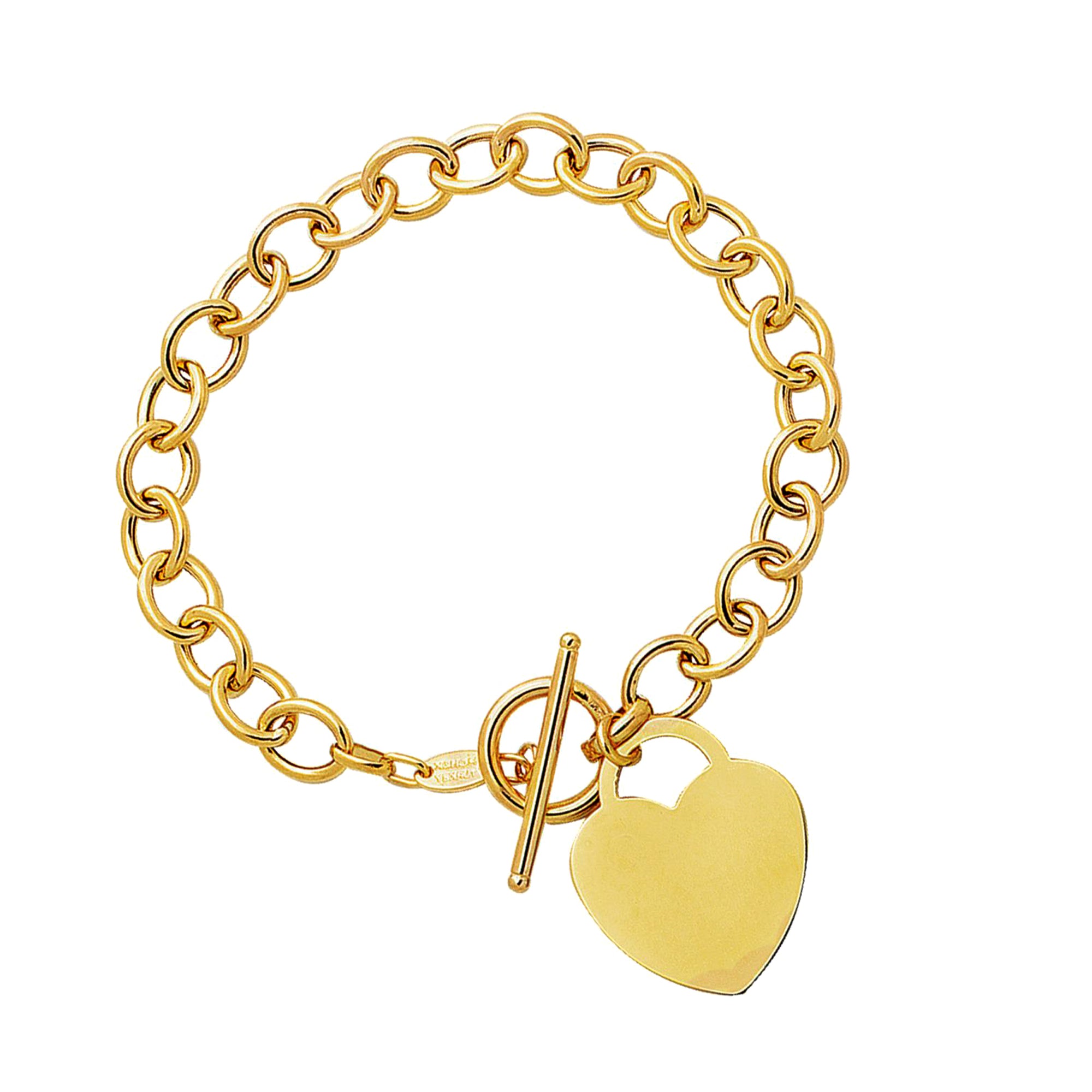 14k Yellow Gold Chain Link Heart Bracelet, 7.50"