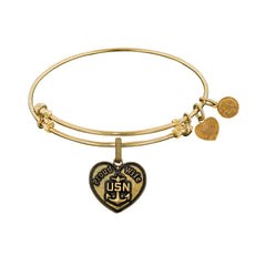U.S. Navy Proud Wife Charm Expandable Bangle Bracelet, 7.25"