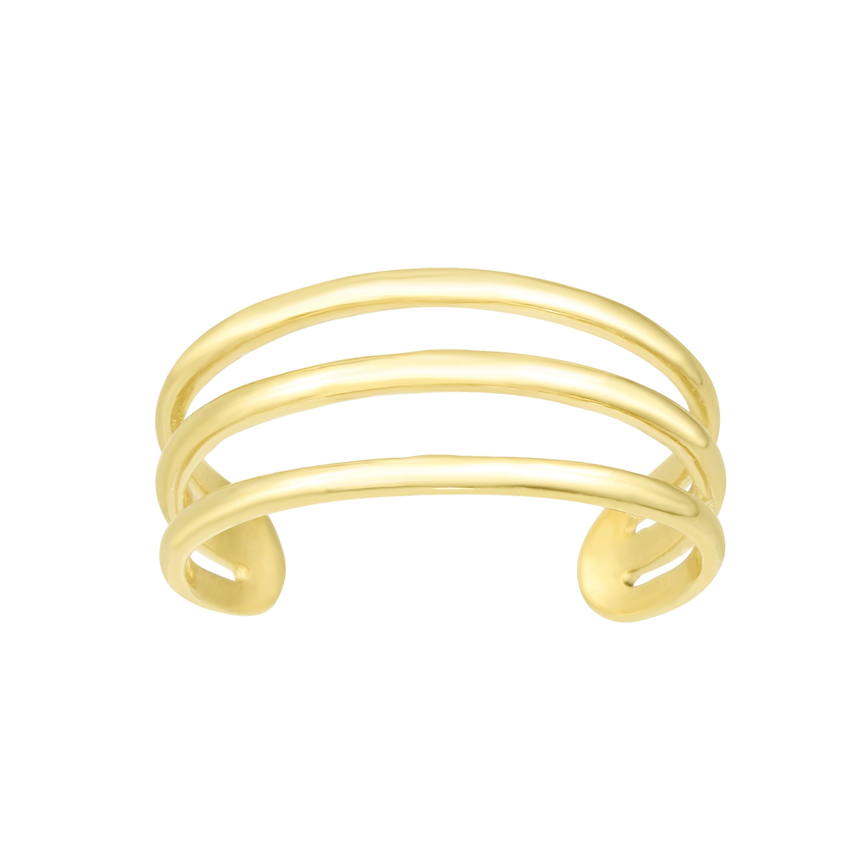 Anello da piede regolabile con tripla barra in oro giallo 14 carati da 6,5 ​​mm, gioielli di design per uomo e donna