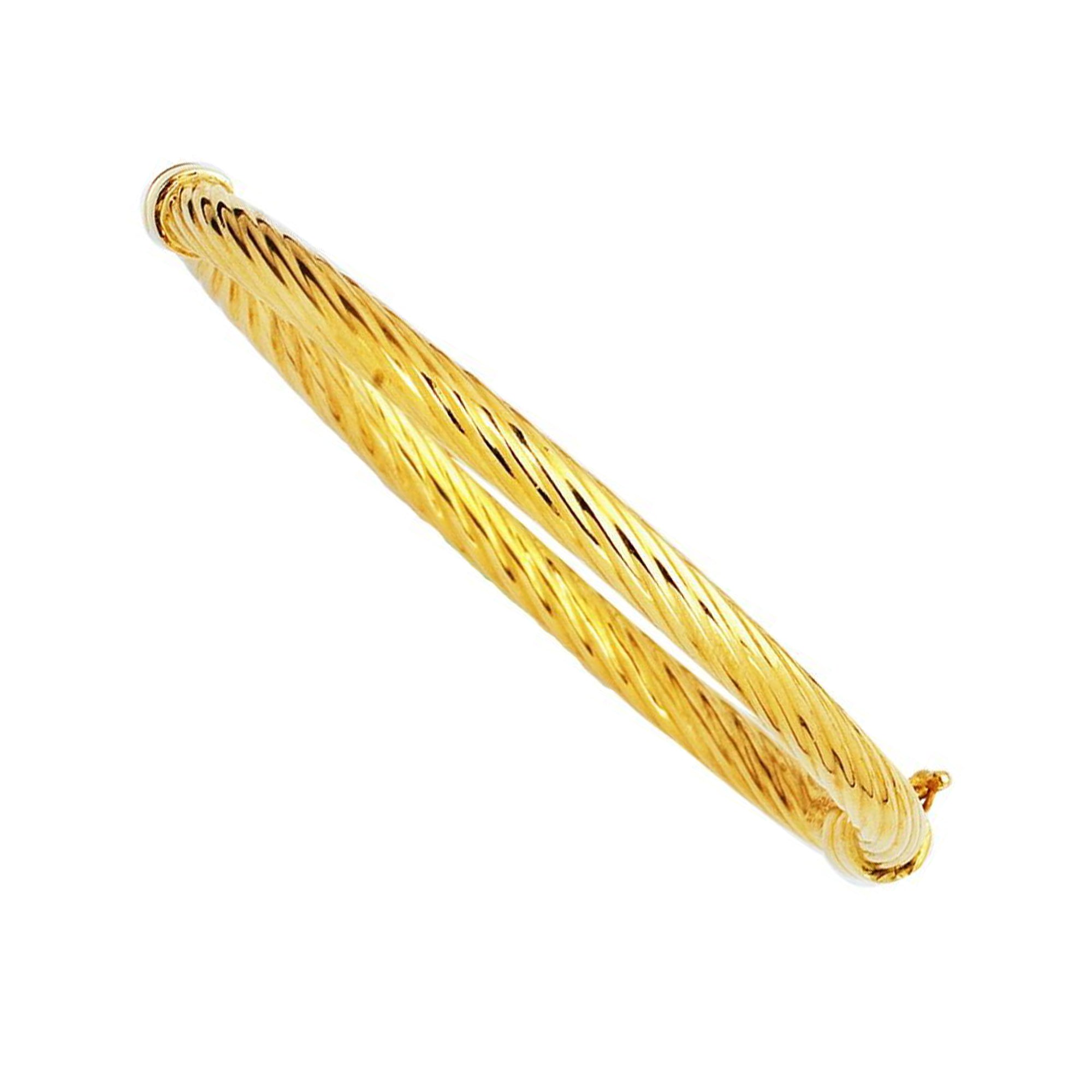 Bracciale rigido da donna in oro giallo intrecciato 14k, gioielleria raffinata da 7 pollici per uomo e donna