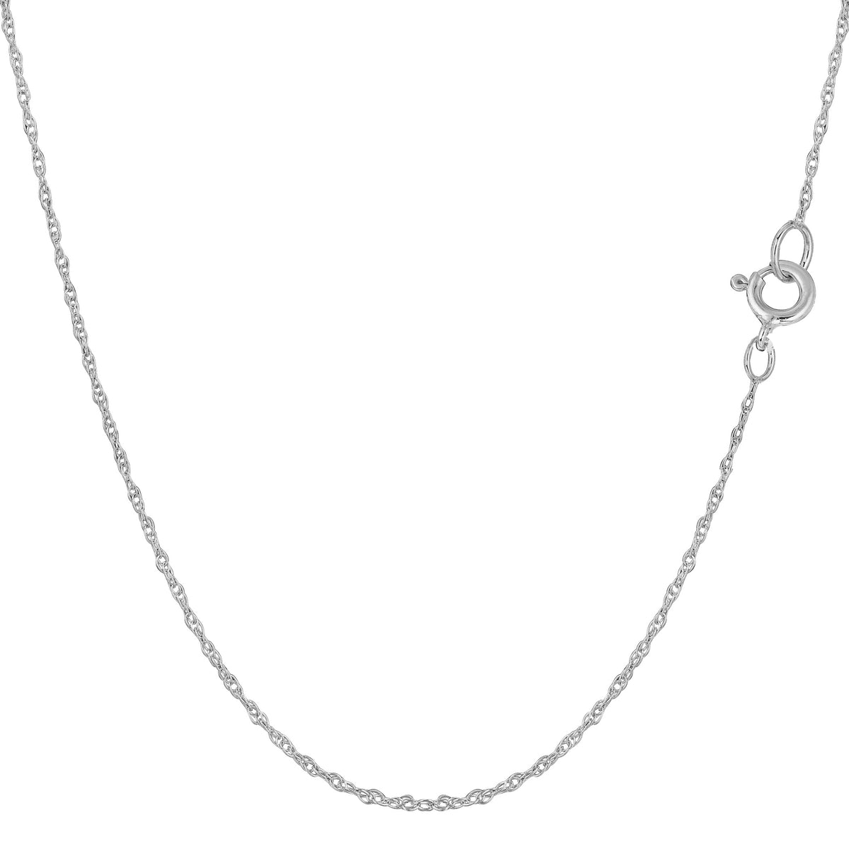 Collar de cadena de cuerda de oro blanco de 14 k, joyería fina de diseño de 0,7 mm para hombres y mujeres