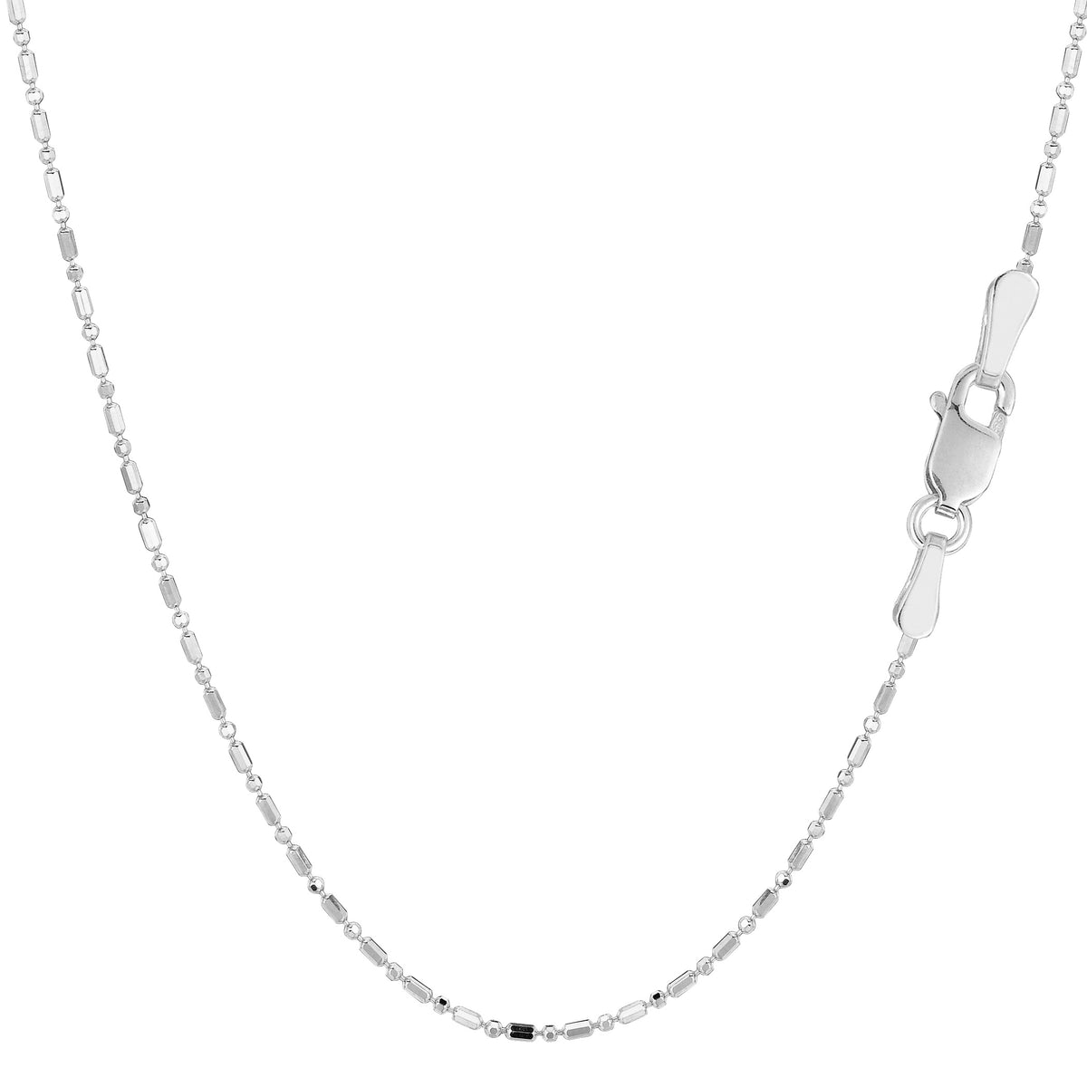 14k White Gold Diamond Cut Bead Chain Necklace, 1.0mm fine designer jewelry for men and women