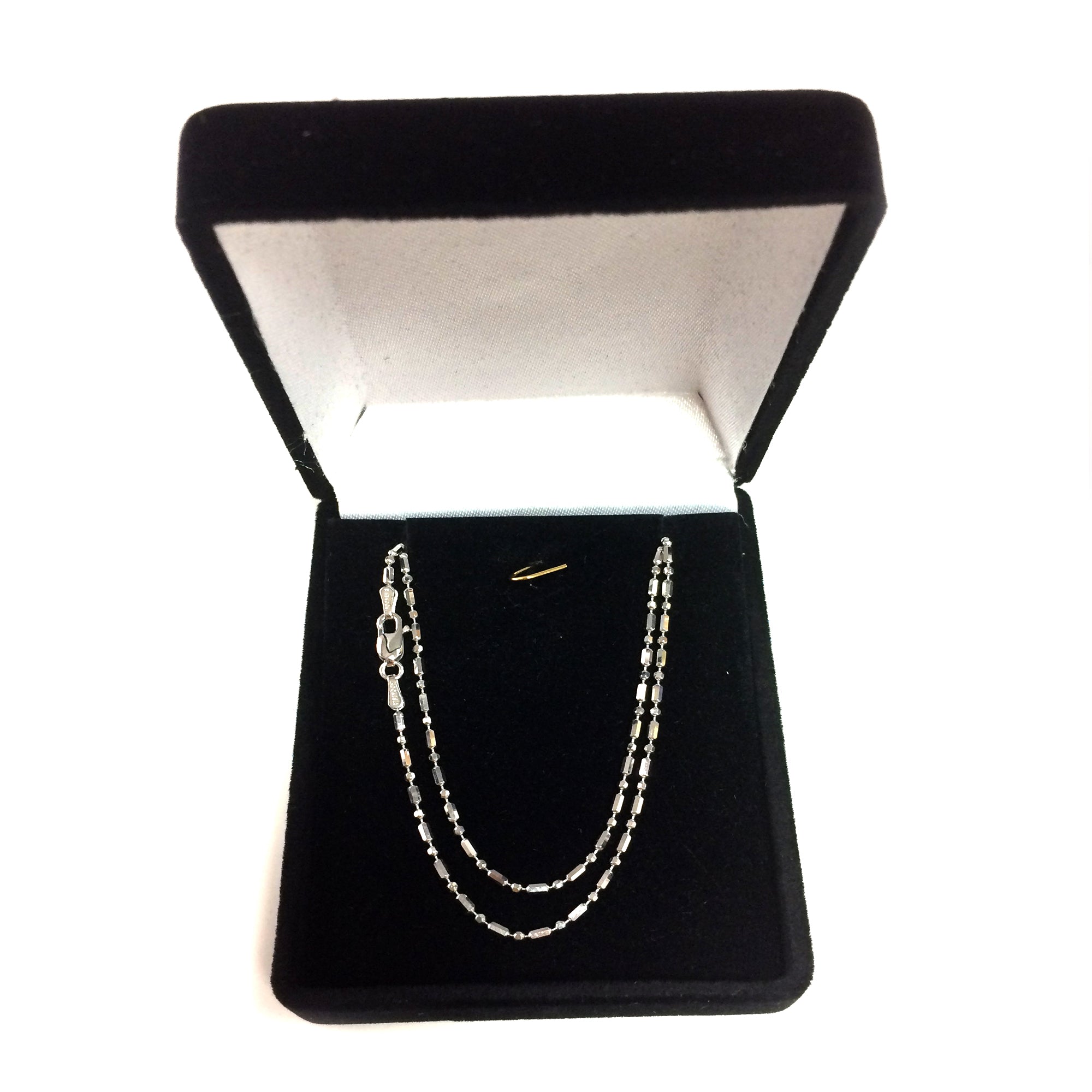 Collar de cadena con cuentas de oro blanco de 14 quilates con corte de diamante, joyería fina de diseño de 1,5 mm para hombres y mujeres
