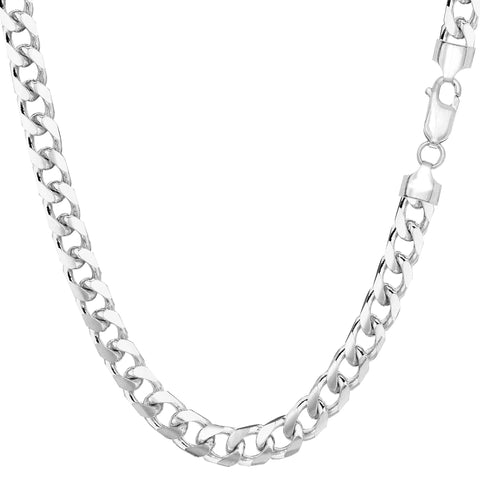 14k White Solid Gold Miami Cuban Link Chain Necklace, Width 5mm