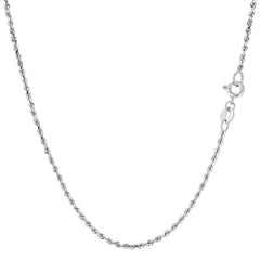 Collar de cadena de cuerda con corte de diamante de oro macizo blanco de 14 quilates, joyería fina de diseño de 1,25 mm para hombres y mujeres