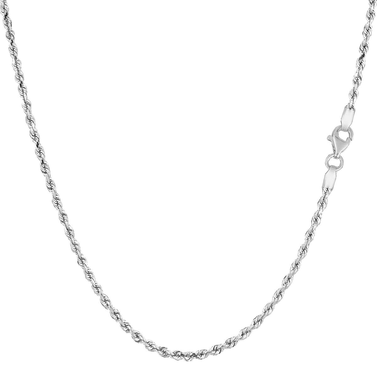 14k White Solid Gold Diamond Cut Rope Chain Necklace, 1.5mm