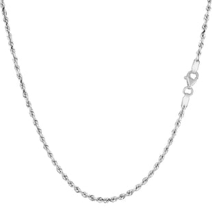 14k White Solid Gold Diamond Cut Rope Chain Necklace, 1.5mm